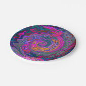 Retro Magenta, Grün und Orange Abstrakter Swirl Pappteller (Schrägansicht)