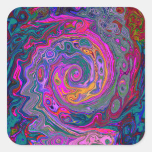 Retro Magenta, Grün und Orange Abstrakter Swirl Quadratischer Aufkleber