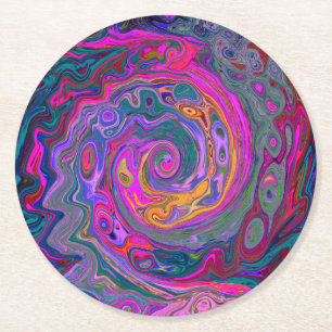 Retro Magenta, Grün und Orange Abstrakter Swirl Runder Pappuntersetzer