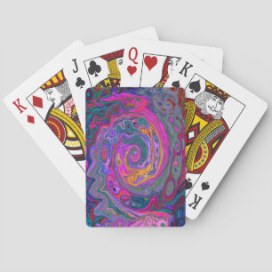 Retro Magenta, Grün und Orange Abstrakter Swirl Spielkarten