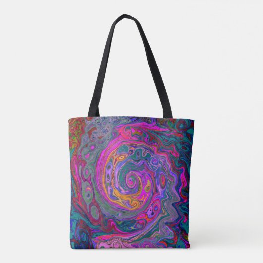 Retro Magenta, Grün und Orange Abstrakter Swirl Tasche (Rückseite)
