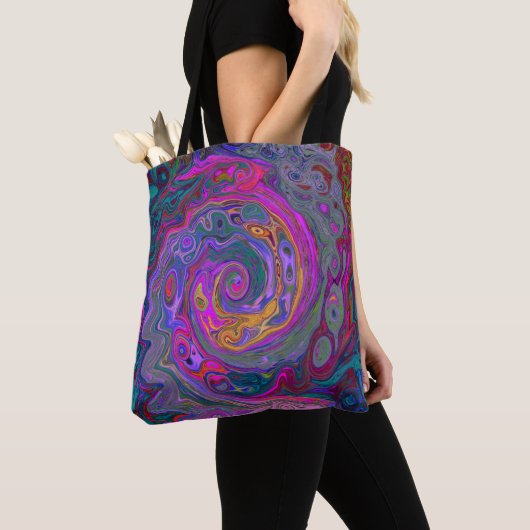 Retro Magenta, Grün und Orange Abstrakter Swirl Tasche (Von Nahem)