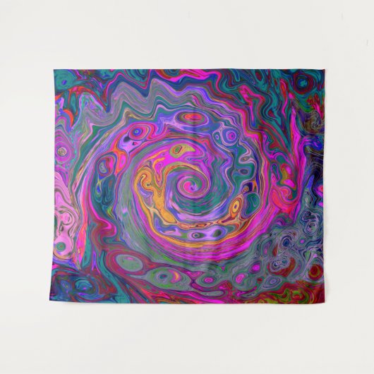 Retro Magenta, Grün und Orange Abstrakter Swirl Wandteppich (Vorderseite (Horizontal))