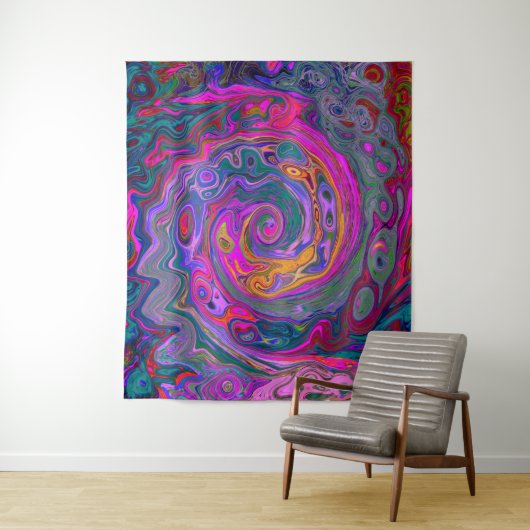 Retro Magenta, Grün und Orange Abstrakter Swirl Wandteppich (Beispiel)