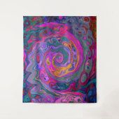 Retro Magenta, Grün und Orange Abstrakter Swirl Wandteppich (Vorderseite)