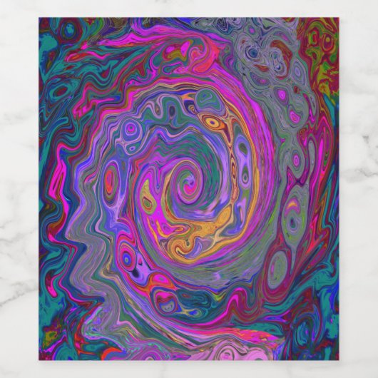 Retro Magenta, Grün und Orange Abstrakter Swirl Weinetikett (Einzelnes Label)