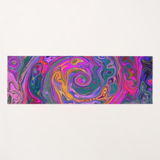 Retro Magenta, Grün und Orange Abstrakter Swirl Yogamatte (Vorderseite (Horizontal))