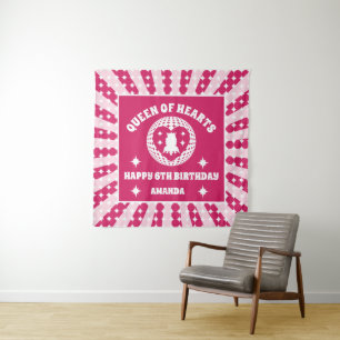 Retro Magenta Queen of Hearts Geburtstagsbanner Wandteppich