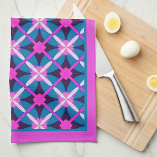 Retro Magenta und Aquamarines blaues Diamant Muste Geschirrtuch