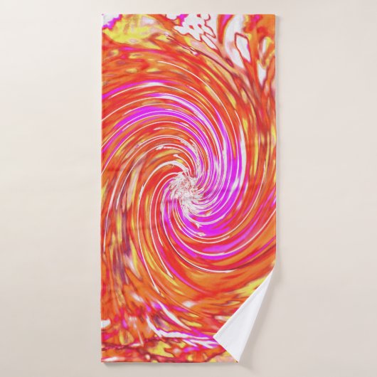 Retro Magenta und Herbstfarben Blumenwirbel Badehandtuch (Badehandtuch)