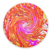 Retro Magenta und Herbstfarben Blumenwirbel Keramikknauf (Vorderseite)