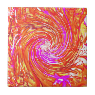 Retro Magenta und Herbstfarben Floral Swirl Fliese