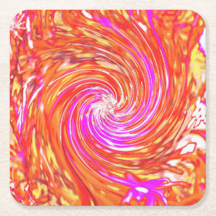Retro Magenta und Herbstfarben Floral Swirl Rechteckiger Pappuntersetzer