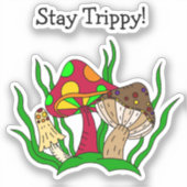 Retro Magic Mushrooms Handgezeichnete Kunst Aufkleber (Vorderseite)