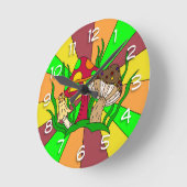Retro Magic Mushrooms Runde Wanduhr (Winkel)
