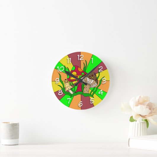 Retro Magic Mushrooms Runde Wanduhr (Zuhause)