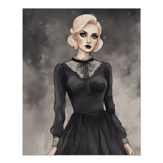 Retro Magical Dress Design - Whimsical Couture AI Poster (Vorderseite)