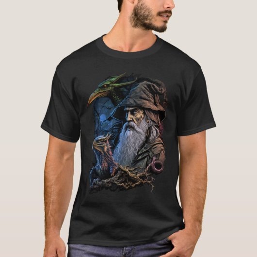 Retro Magischer Zauberer Fantasy 5 T-Shirt (Vorderseite)