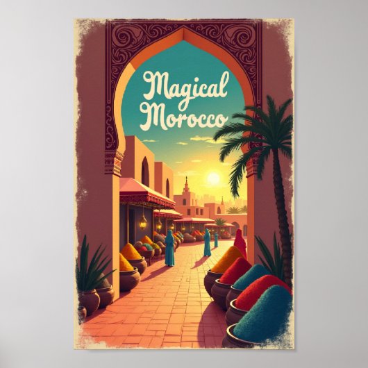 Retro Magisches Marokko: Lebendiger Gewürzmarkt Poster (Vorne)