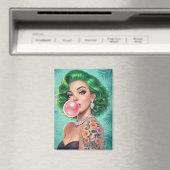 Retro-Magnet mit grünhaariger Bubblegum-Pin-Up-Fra Magnet (In Situ (Geschirrspüler))