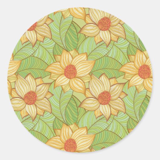 Retro Magnolia Muster Runder Aufkleber (Vorderseite)