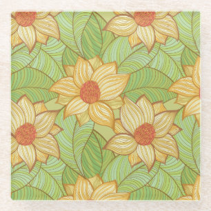 Retro Magnolien-Muster Glasuntersetzer