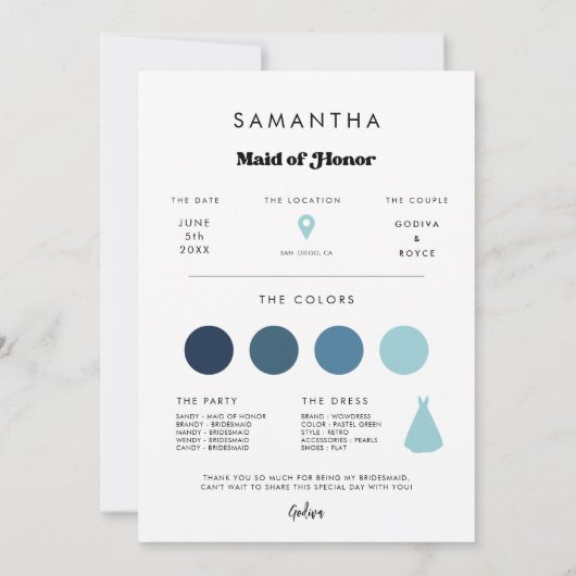 Retro Maid of Honor Proposal Info Card with Photo Einladung (Rückseite)