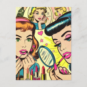 Retro-Makeup-Girls-Comics Postkarte