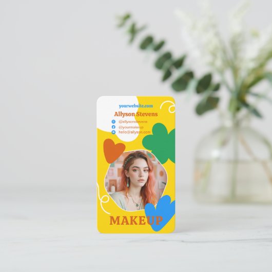 Retro Makeup Schönheitsformen Foto qr Gold Visitenkarte (Stehend Vorderseite)