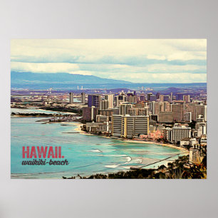 Retro malender Strand Hawaiis Waikiki Poster