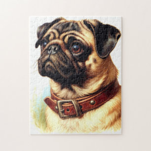 Retro-Malerei auf niedlichen Mops Puzzle