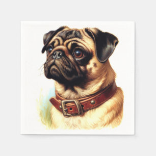 Retro-Malerei auf niedlichen Mops Serviette