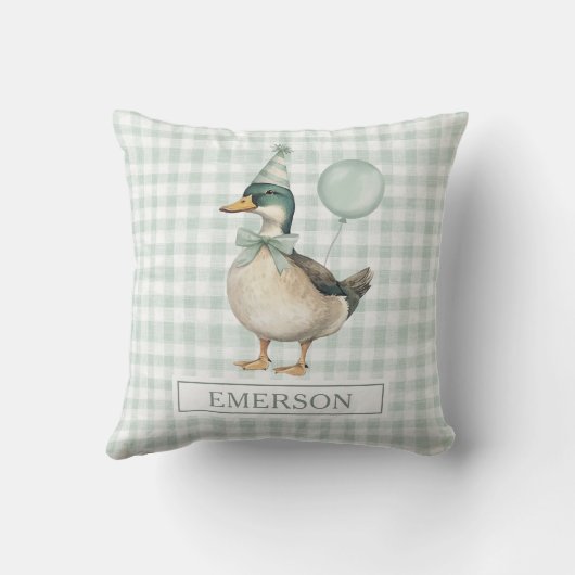 Retro Mallard Duck Sage Green Balloon Kinderzimmer Kissen (Rückseite)