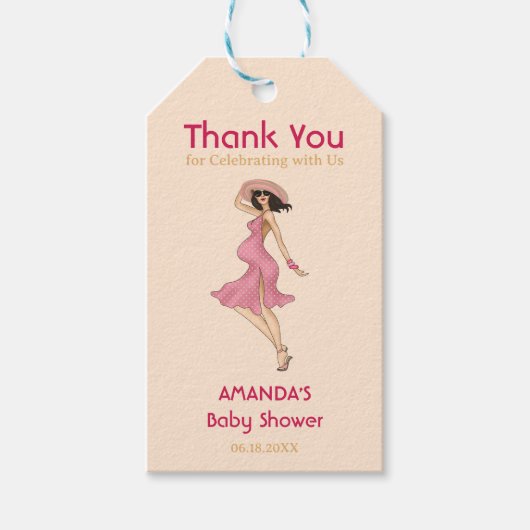 Retro Mama Brünett Baby Dusche Geschenkanhänger (Vorderseite)