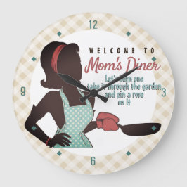 Retro Mama Diner linger Bratpfanne Küchenuhr Große Wanduhr