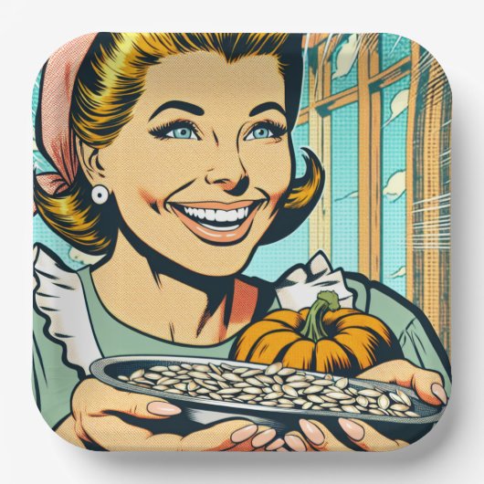 Retro-Mama-Halteplatte Halloween-Kürbisfutter Pappteller (Vorderseite)