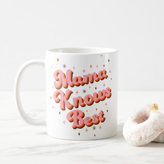 Retro Mama kennt die besten Pink Brown 70er Letter Kaffeetasse (Mit Donut)