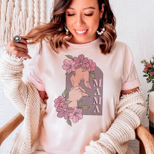 Retro Mama Mother's Day Holding Hands Floral T-Shirt