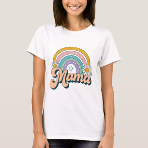 Retro Mama Regenbogen Groovy 70er Pastell Blumen T-Shirt