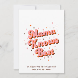 Retro Mama weiß am besten Pink Braun 70er Schrift Feiertagskarte