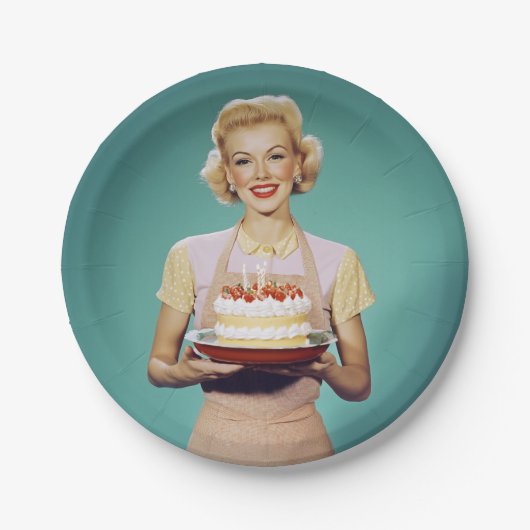 Retro-Mama zum Feiern Pappteller (Vorderseite)