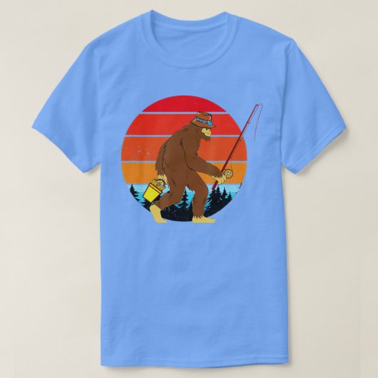 Retro Man Bigfoot Angeln im Freien Bigfoot Fischen T-Shirt (Design vorne)