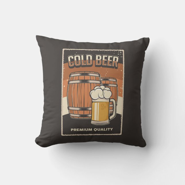 Retro Man Cave Classic Barrels Cold Beer Throw Kissen (Vorderseite)