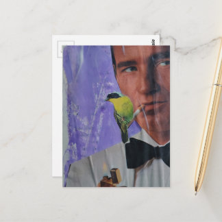 Retro Man Smoking and a Cute Little Bird Collage Postkarte