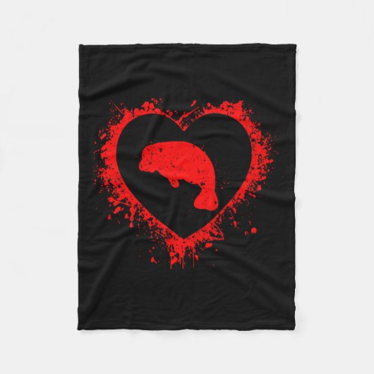 Retro-Manatee Valentinstag Herzform Mein Valent Fleecedecke (Vorderseite)