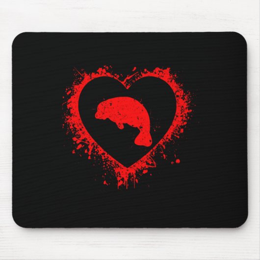 Retro Manatee Valentinstag Herzform Mein Valent Mousepad (Vorne)