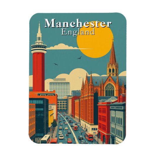 Retro Manchester England Urban Travel Magnet (Vertikal)