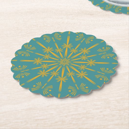 Retro Mandala Aquamarin Paper Untersetzer (angewinkelt)