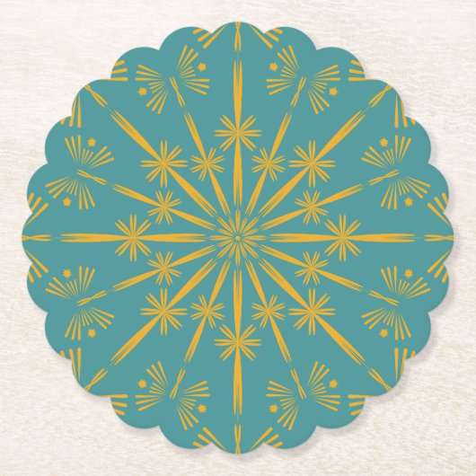 Retro Mandala Aquamarin Paper Untersetzer (Vorderseite)