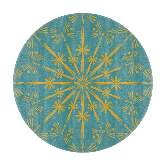 Retro Mandala Aquamarine Glasschneideplatine Schneidebrett (Vorderseite)
